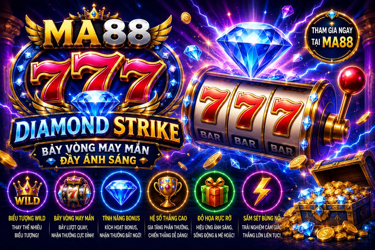 MA88 777 Diamond Strike – Bảy Vòng May Mắn Đầy Ánh Sáng